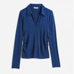 Madewell:  Side-Cinch Long-Sleeve Polo Top, Size L, Bright Cobalt